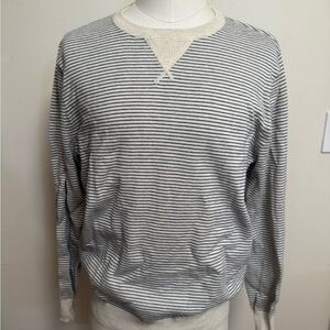 J. Crew Men's Black and White Striped Crewneck Sweater